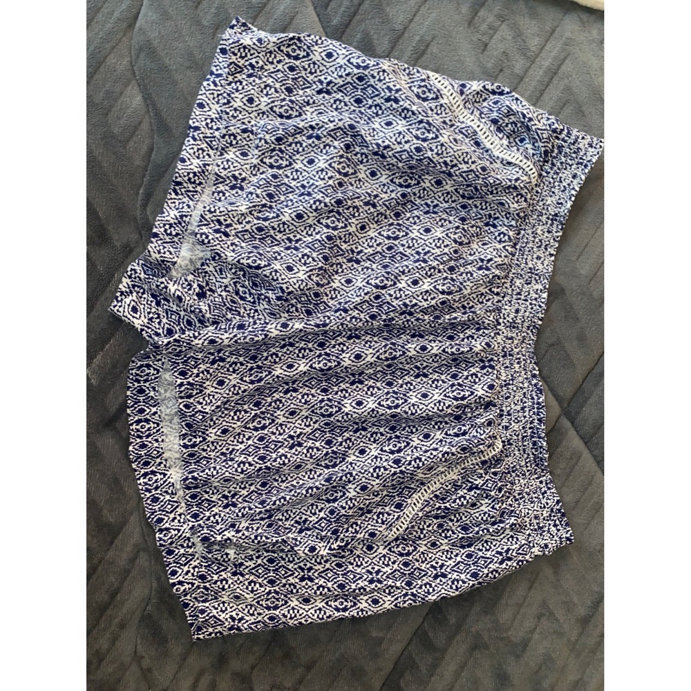 Briggs Blue White Geometric Ikat Print Smocked Waist Shorts XXL